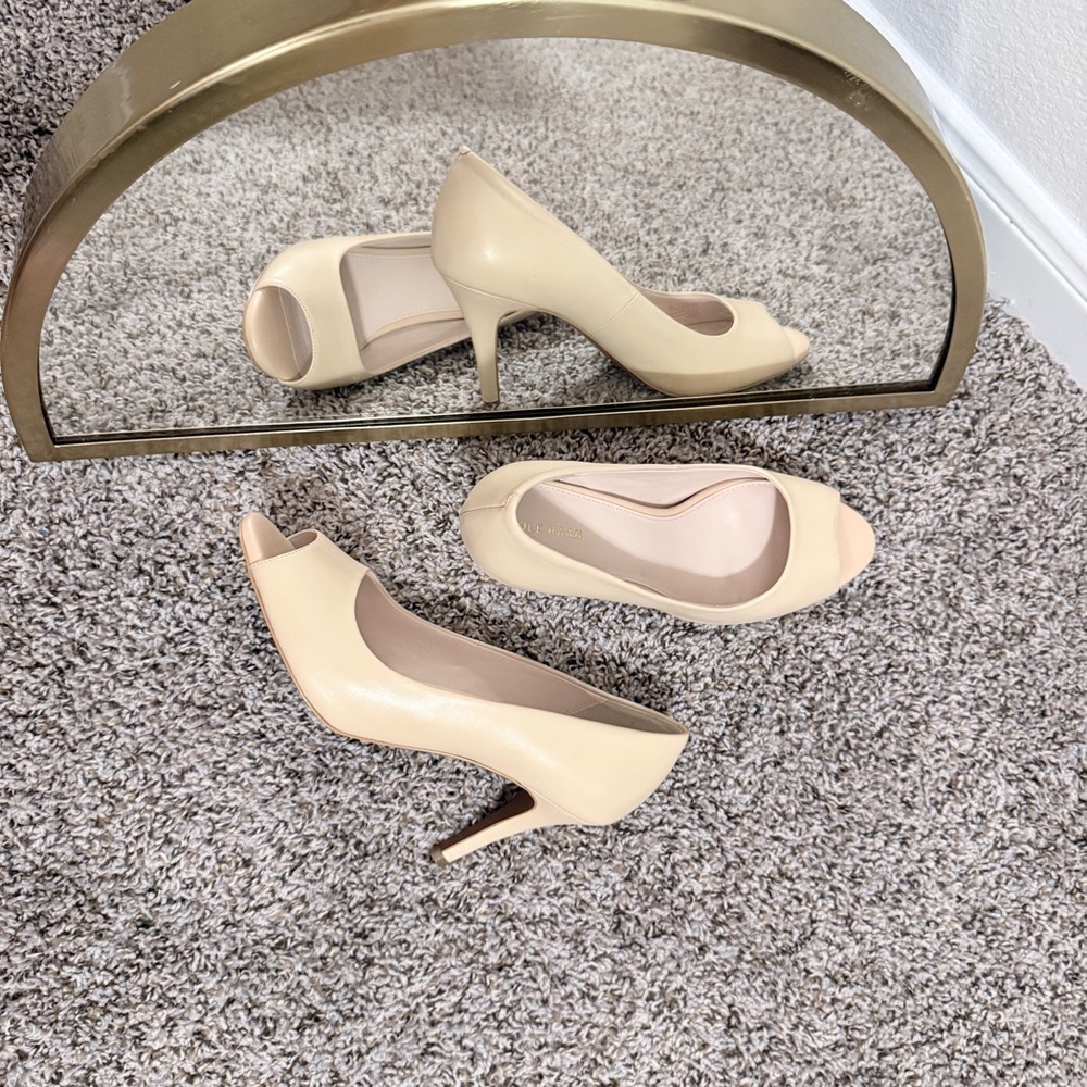 Cole Haan Harlow Cream Peep-Toe Heels Size 10 - Picture 8 of 8